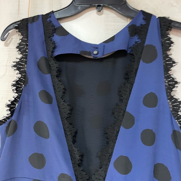 Corey Lynn Calter Black Navy Polka Dot Sleeveless Pocket Dress Lace Trim, Sz 10 - Picture 5 of 10
